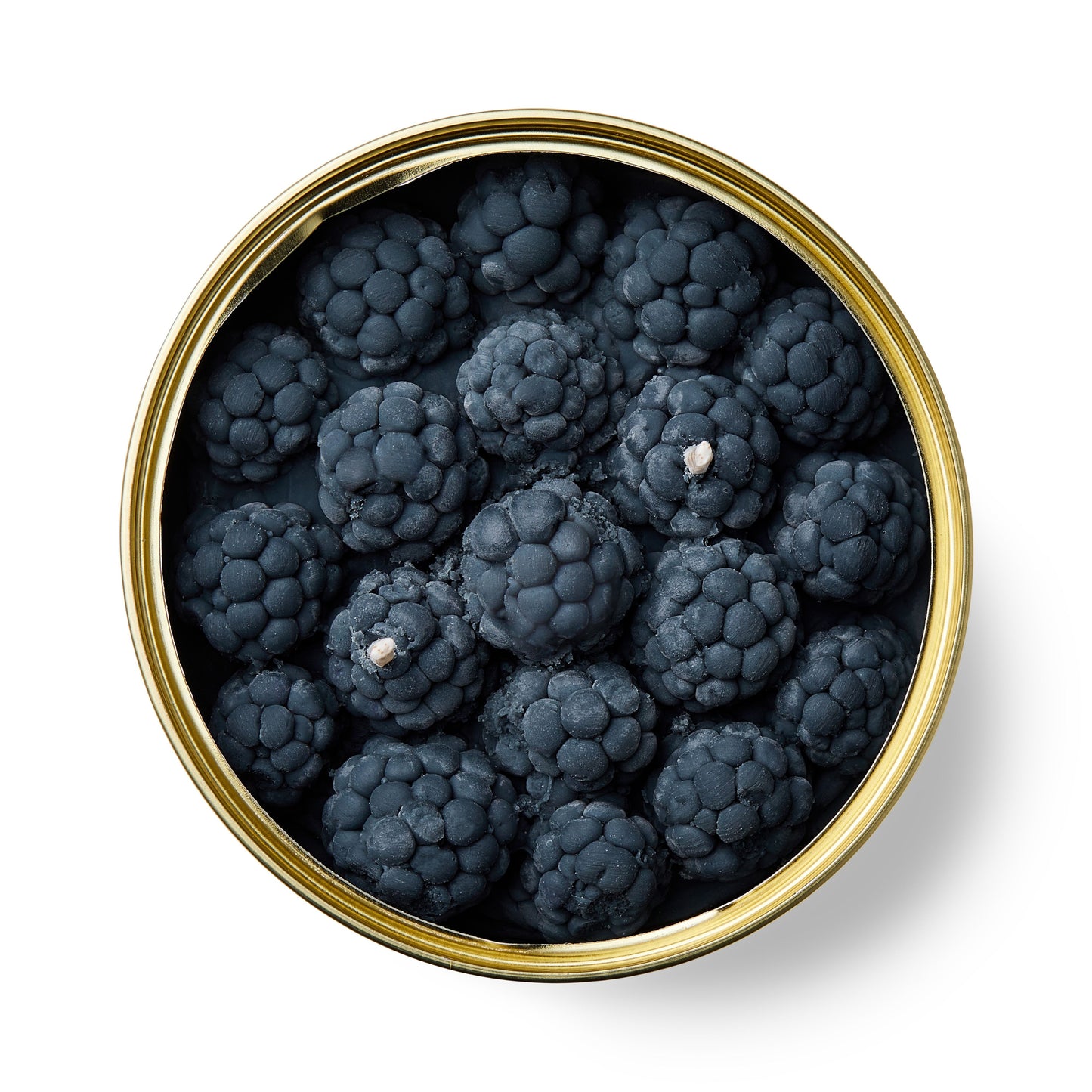 cinnamon blackberry shaped candle in a gold tin