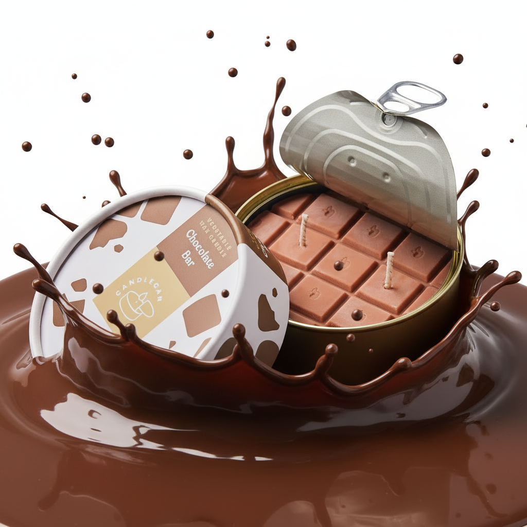 Chocolate candle splashing in liquid chocolate